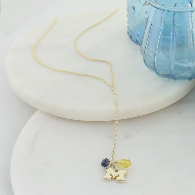Michigan Wolverines Y-Necklace | Block M Charm, Crystal Accents