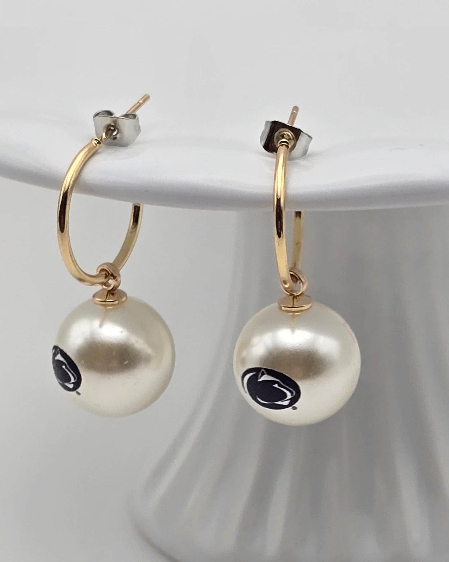 Penn State Pearl Earrings – Nittany Lions Hoop Earrings | PSU Game Day Jewelry