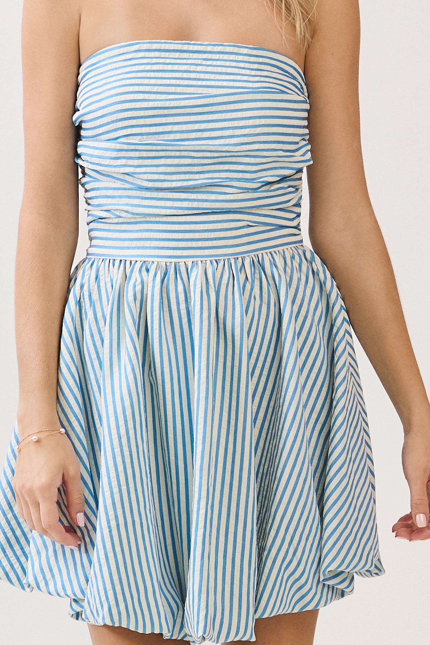 Blue Stripe Strapless Game Day Dress