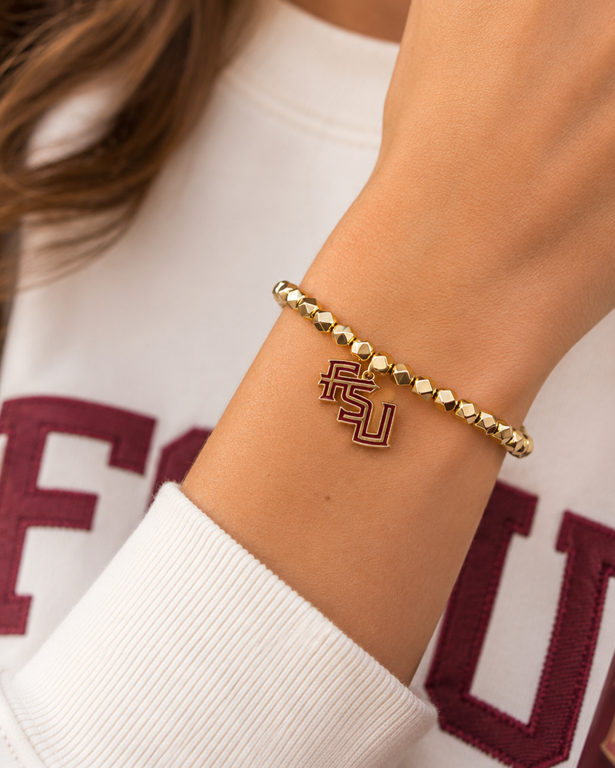 Florida State Gold Stretch Bracelet with Enamel Logo