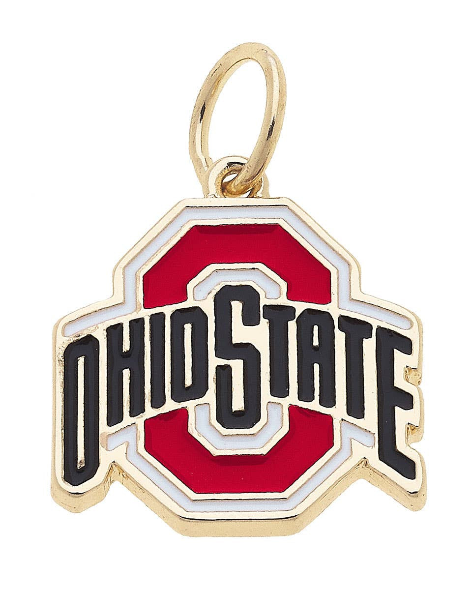 Officially licensed Ohio State Buckeyes logo charm in 18K triple gold plated finish for custom game day bracelets and necklaces
