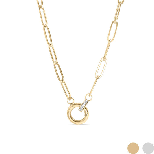 Paperclip Link Rhinestone Charm Holder Necklace