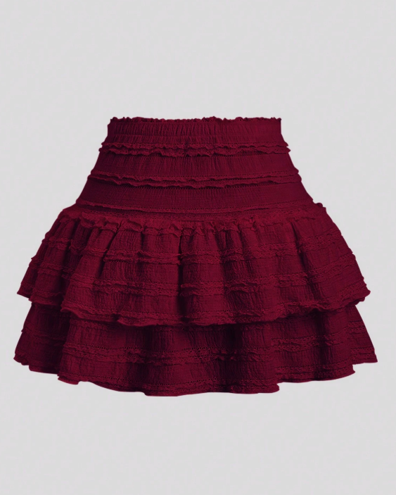 Garnet Tiered Ruffle Mini Skirt for Game Day