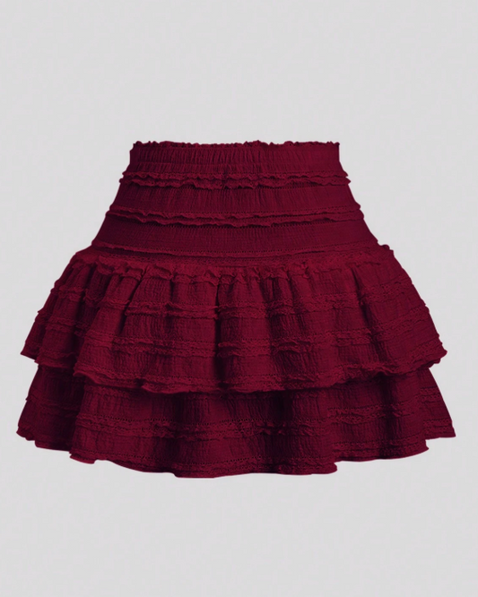 Garnet Tiered Ruffle Mini Skirt for Game Day