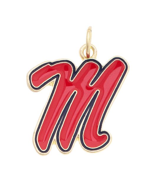 Ole Miss Rebels enamel script charm with 18K triple gold plated finish for bracelets and necklaces