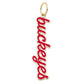 Officially licensed Ohio State Buckeyes enamel script charm in red and gold for customizable game day necklaces and bracelets.