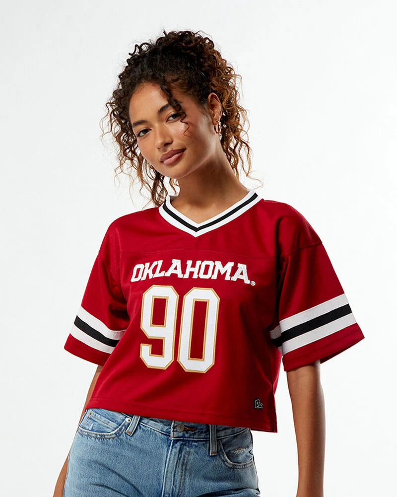 Oklahoma Sooners Cropped Football Jersey – Red Game Day Top | Varsity Style