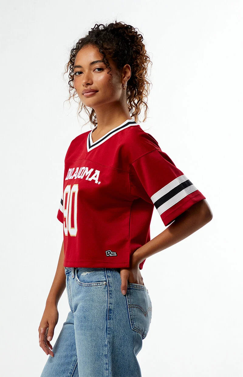 Oklahoma Sooners Cropped Football Jersey – Red Game Day Top | Varsity Style