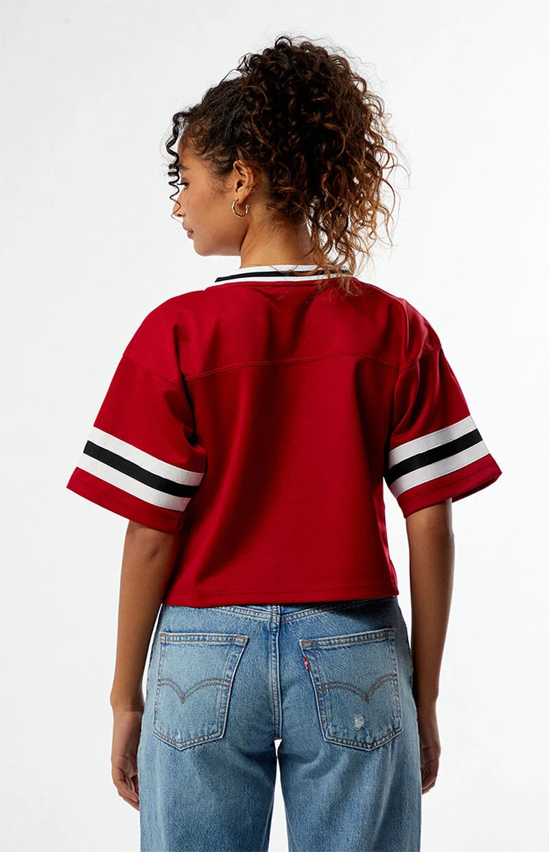 Oklahoma Sooners Cropped Football Jersey – Red Game Day Top | Varsity Style