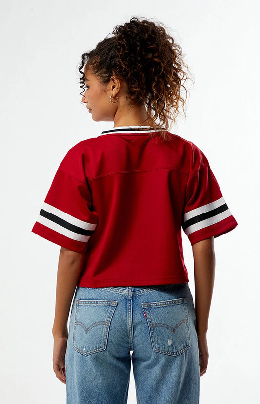 Oklahoma Sooners Cropped Football Jersey – Red Game Day Top | Varsity Style