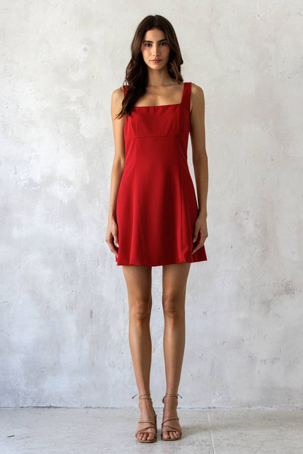 Red Bow Strap Fit & Flare Mini Dress