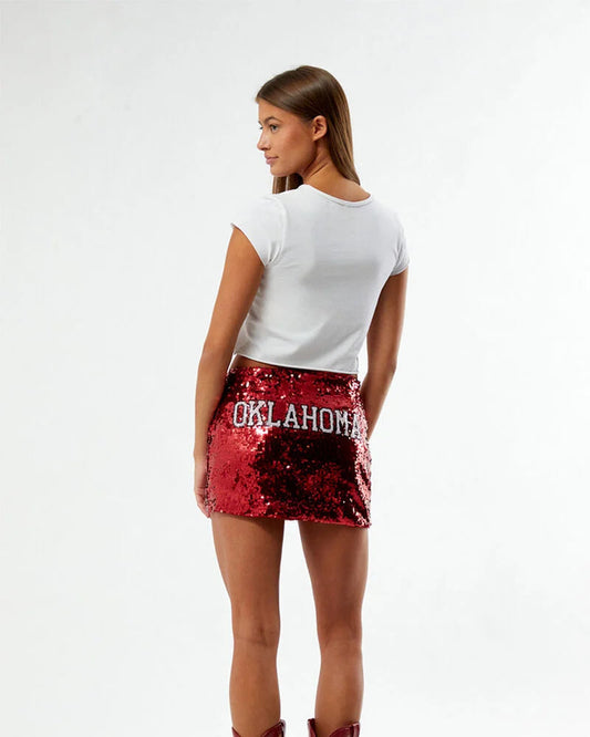 Oklahoma Sooners Sequin Mini Skirt – Red Game Day Sparkle Skirt