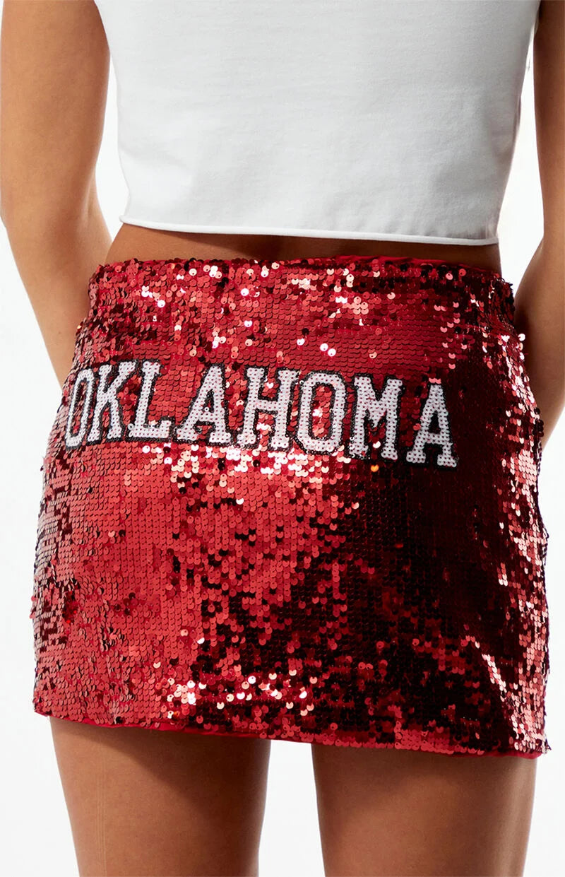 Oklahoma Sooners Sequin Mini Skirt – Red Game Day Sparkle Skirt