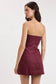 Wine Linen Strapless Mini Dress