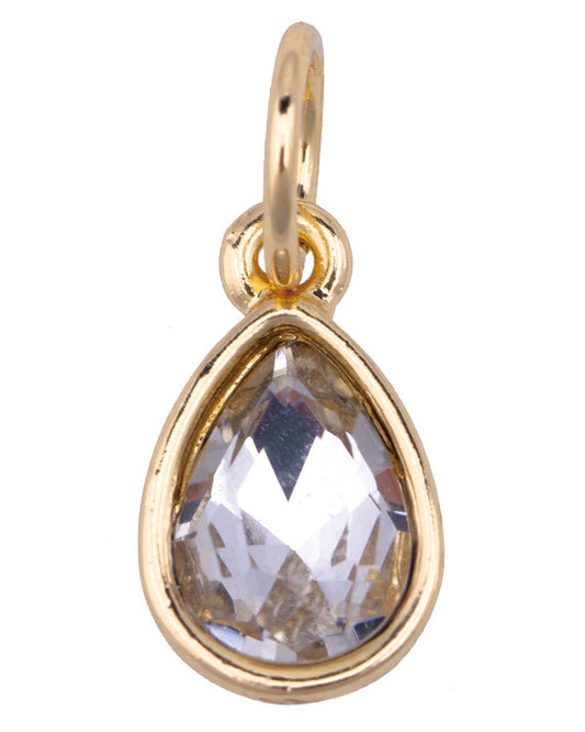 Clear rhinestone teardrop charm in a gold setting for custom charm bracelets and necklaces