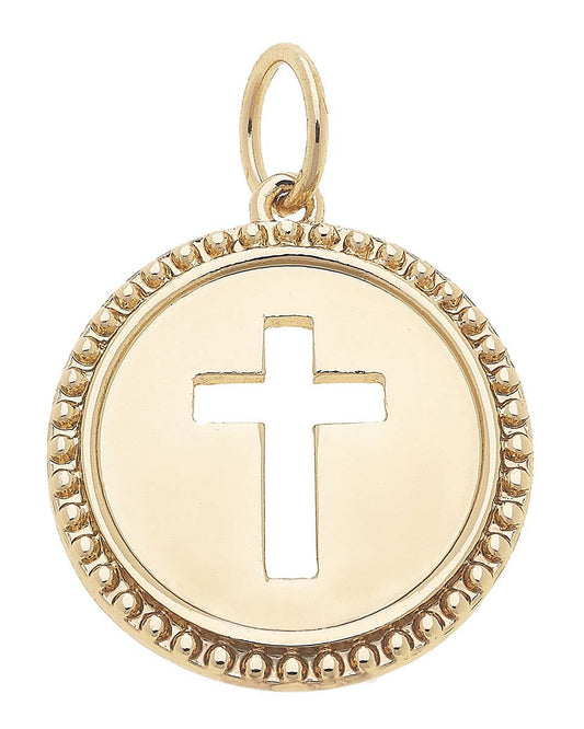 Gold cross coin charm for custom charm bracelets and necklaces