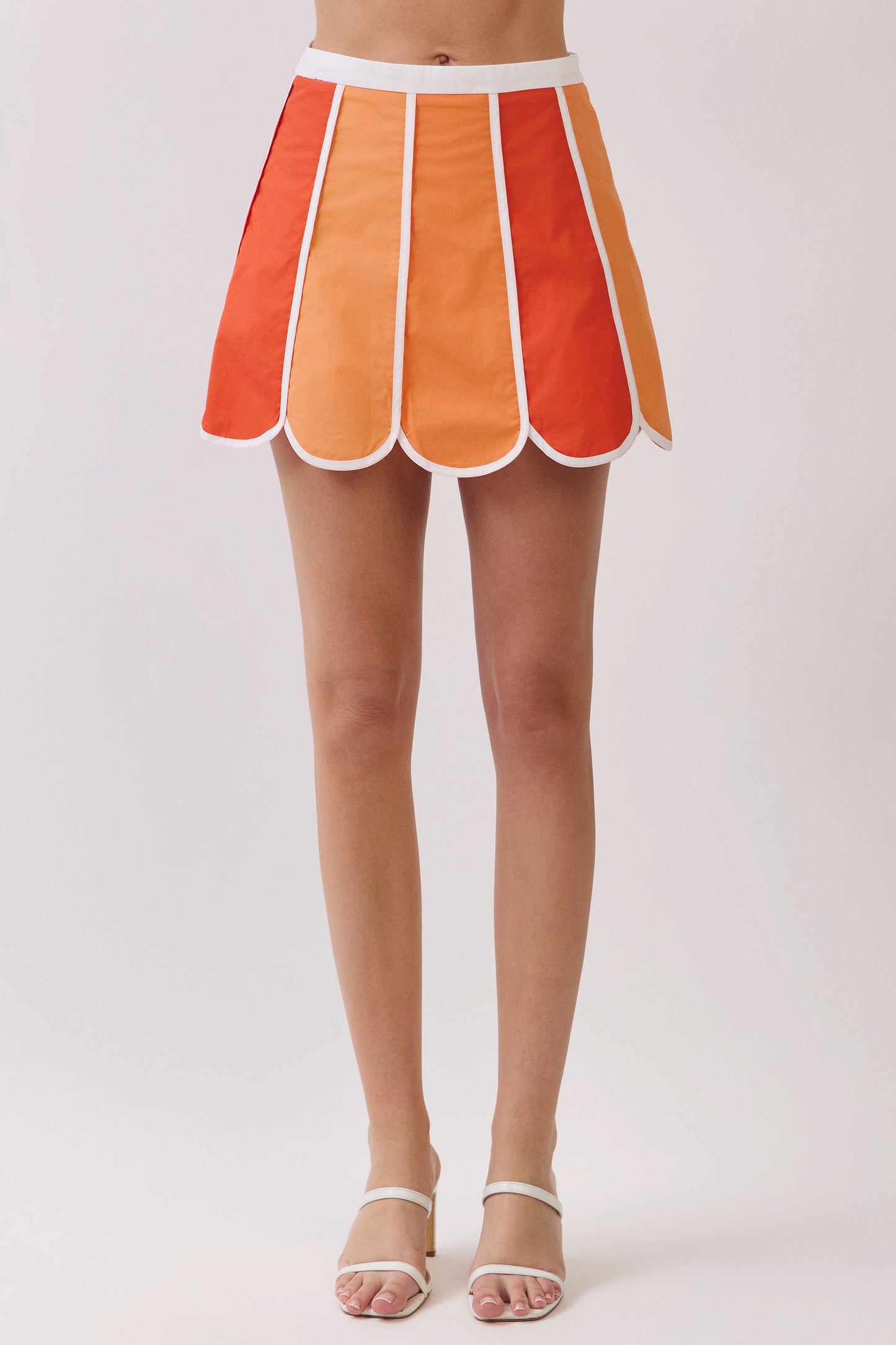 Orange Colorblock Scallop Hem Game Day Mini Skirt