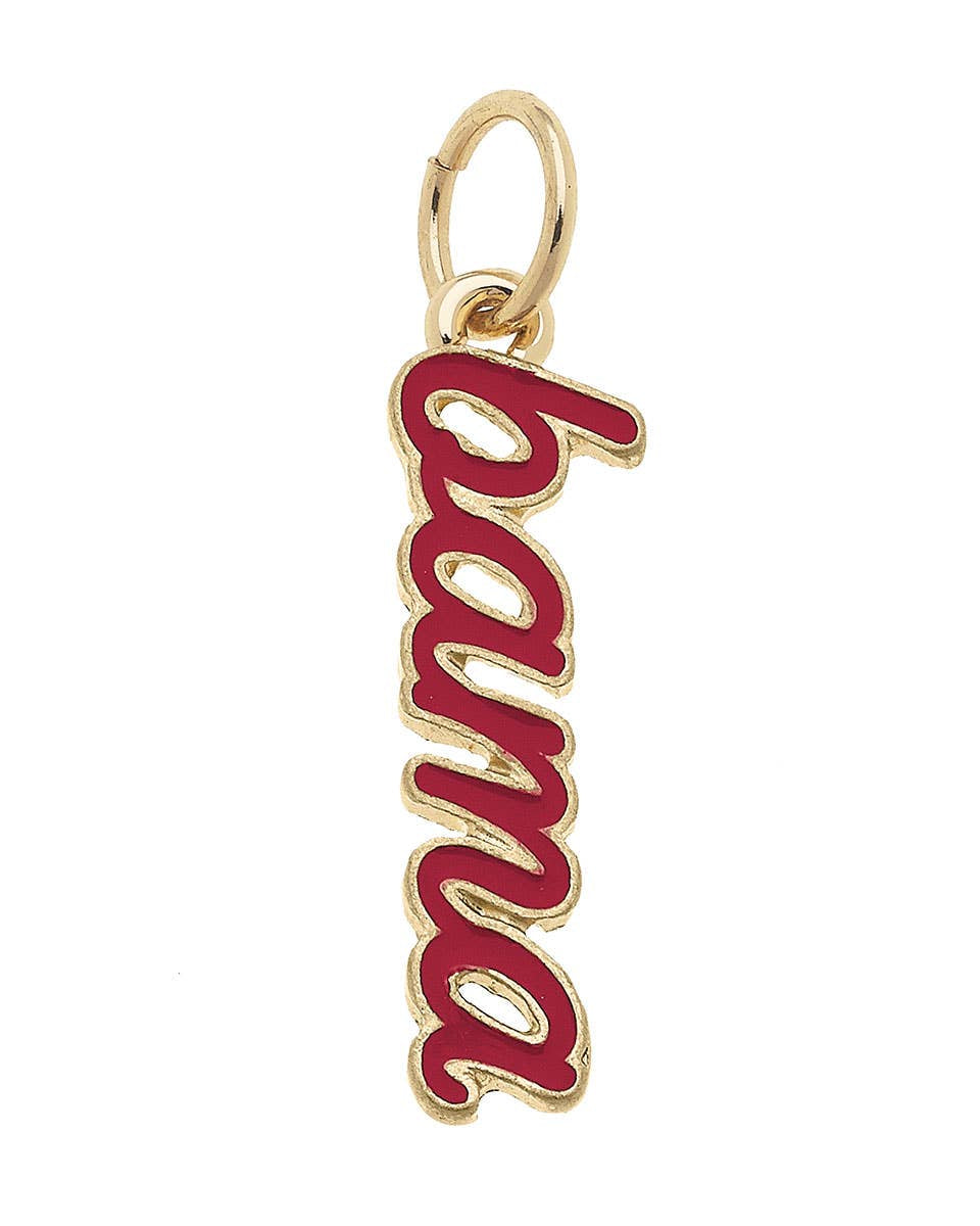 Official Alabama Crimson Tide Enamel Script Charm in crimson enamel with an 18K Triple Gold Plated finish for custom game day bracelets and necklaces