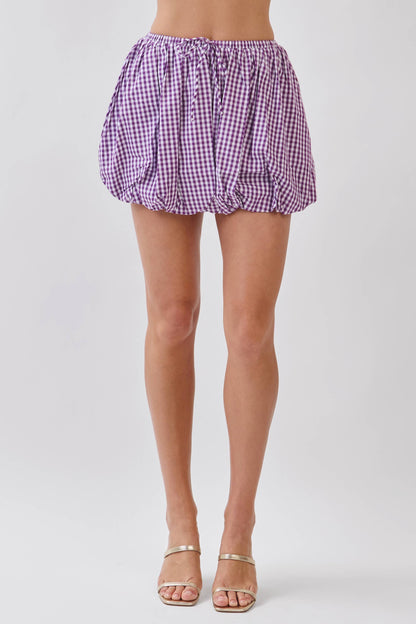 Purple Gingham Bubble Mini Skirt