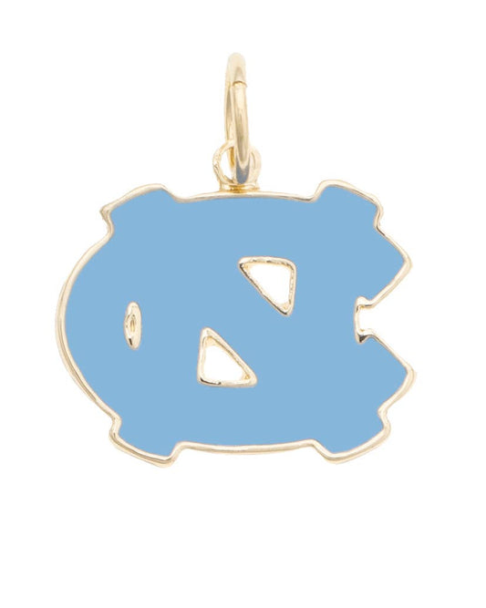 Official North Carolina Tar Heels Enamel Logo Charm in Carolina blue enamel with an 18K Triple Gold Plated finish for custom game day bracelets and necklaces.
