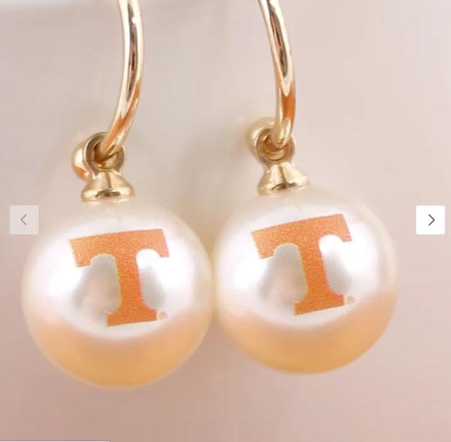 University of Tennessee Pearl Huggie Hoop Earrings | Orange Power T | Gold Vols Jewelry