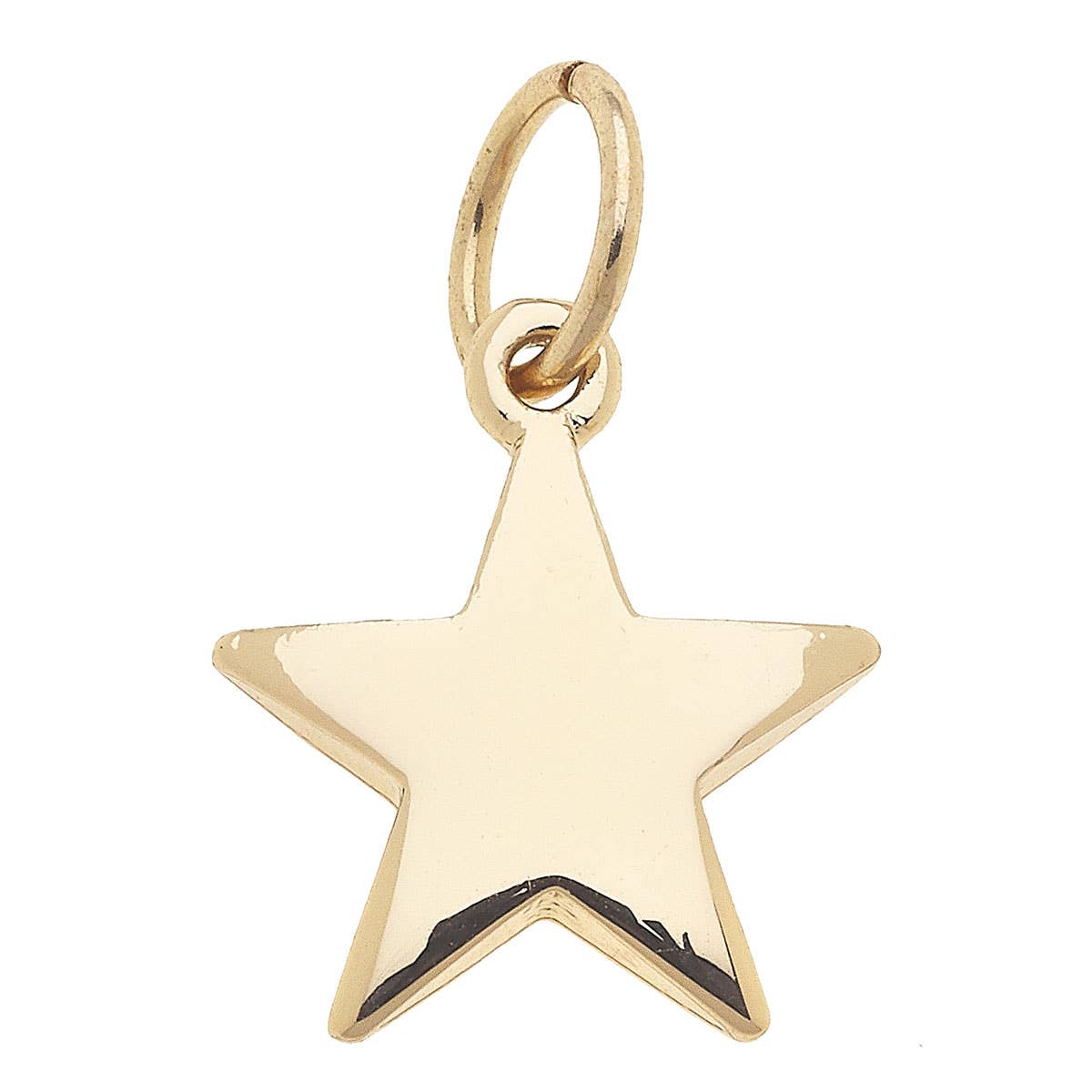 Gold puffy star charm for custom charm bracelets and necklaces featuring a polished celestial design