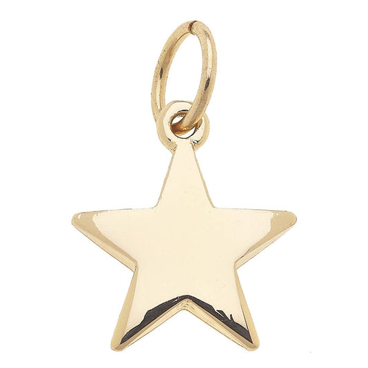 Gold puffy star charm for custom charm bracelets and necklaces featuring a polished celestial design