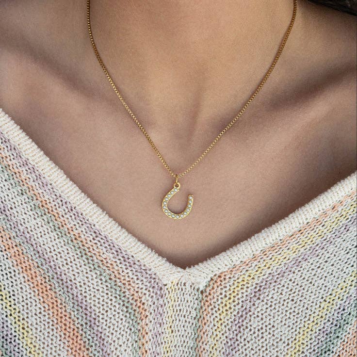Gold Pearl Horseshoe Charm