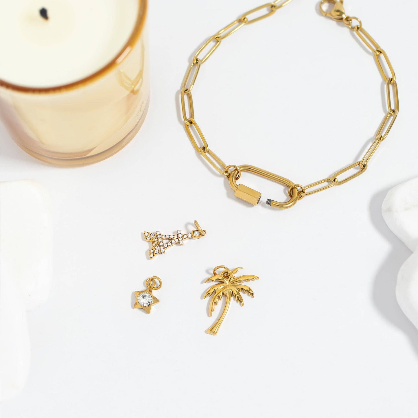 Gold Paperclip Charm Holder Bracelet