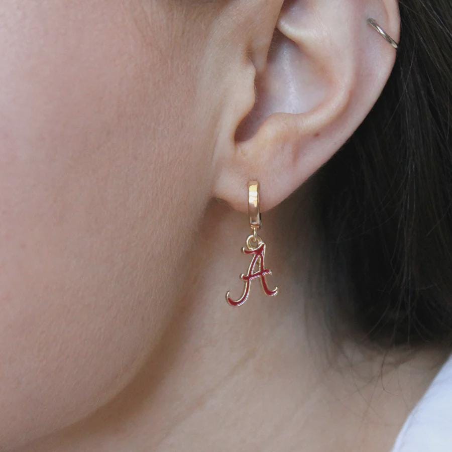 Alabama Script A Huggie Hoop Earrings – Officially Licensed Crimson & Gold Game Day Jewelry