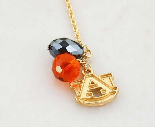 Auburn Gold Charm Necklace | Orange & Navy Game Day Jewelry
