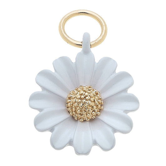 White enamel daisy flower charm with gold center for custom charm bracelets and necklaces
