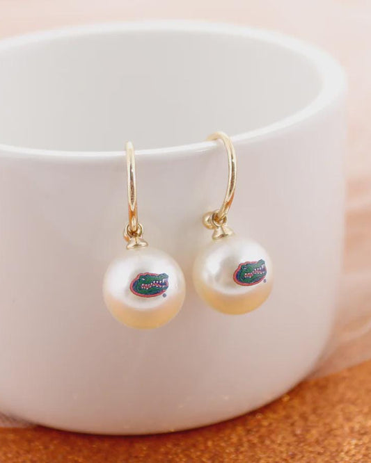 Florida Gators Logo Pearl Hoop Earrings – Orange & Blue