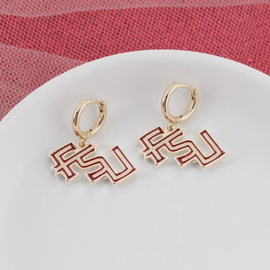 FSU Seminoles Gold Huggie Hoop Earrings with Garnet Enamel Logo | Officially Licensed