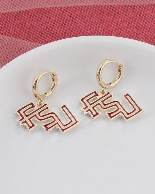 Florida State Seminoles Gold Huggie Hoop Earrings – Garnet FSU Logo Jewelry