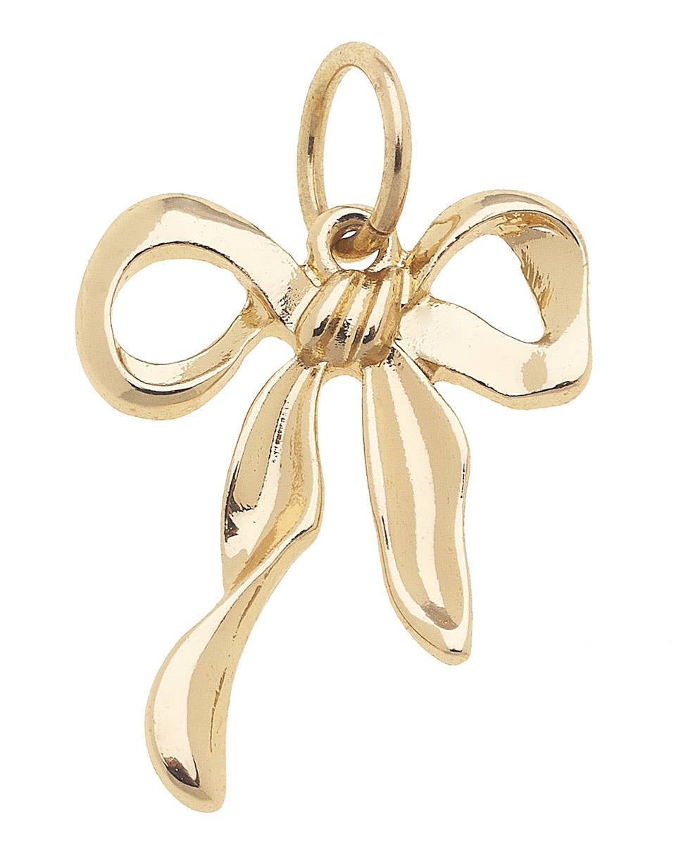 Gold ribbon bow charm for custom charm bracelets and necklaces featuring an elegant bow design