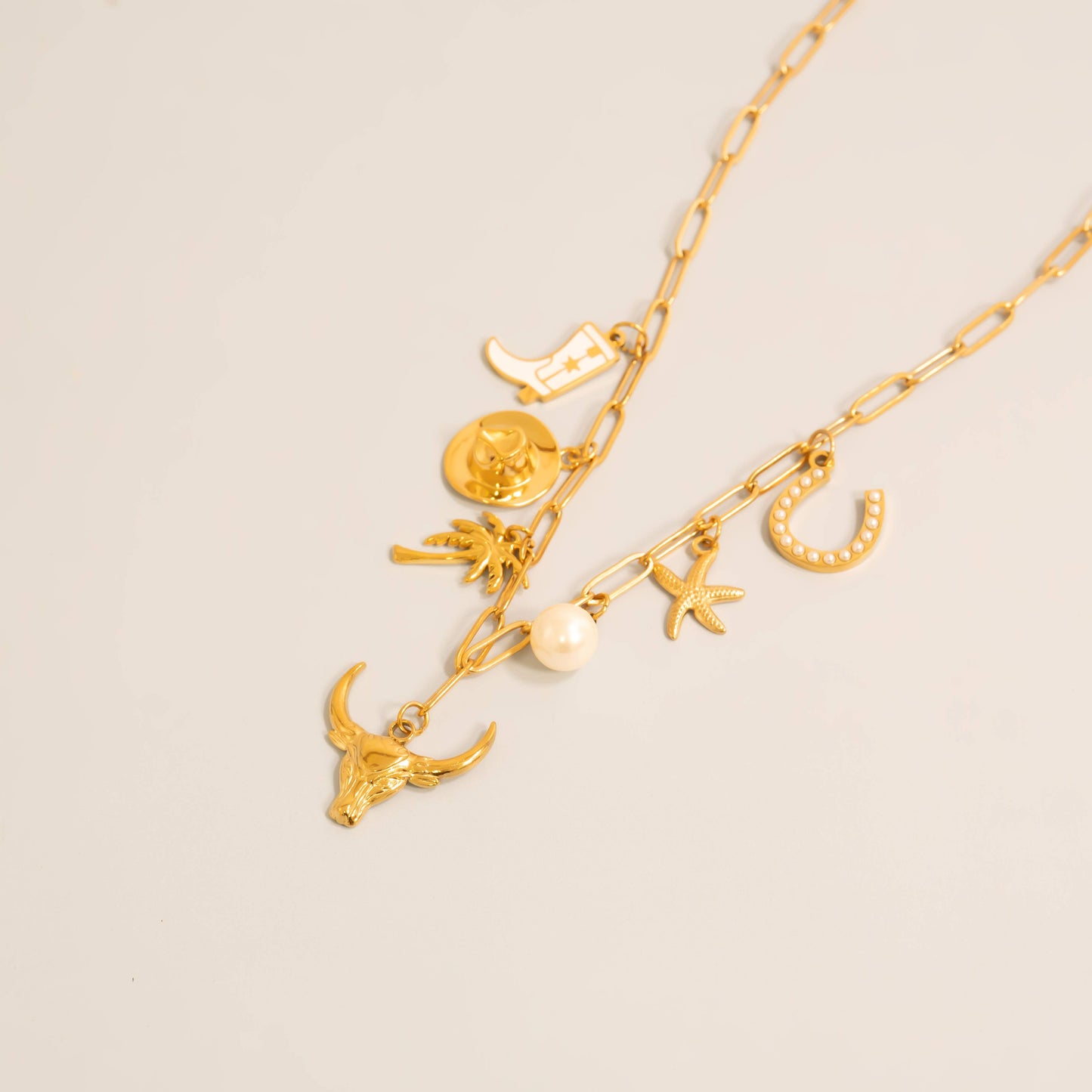 Gold Pearl Horseshoe Charm