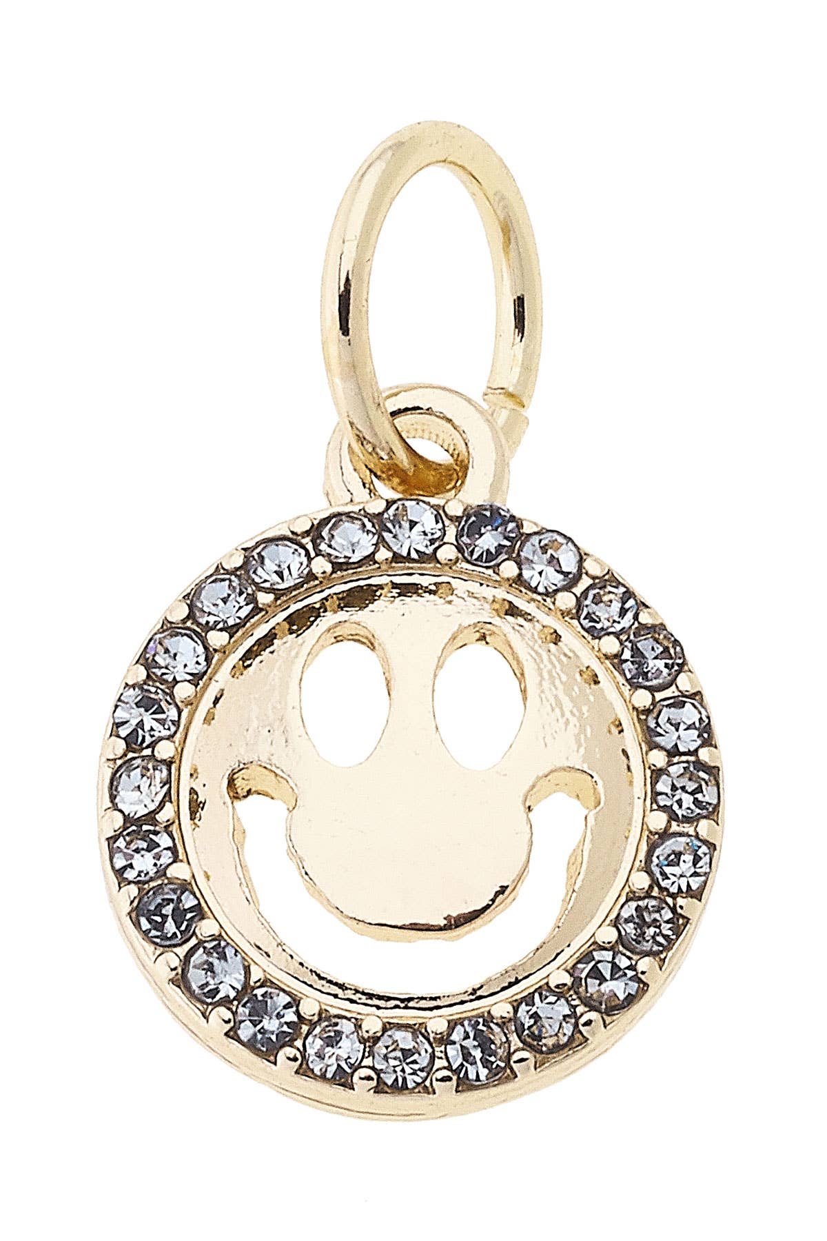 Gold pavé smiley face charm with clear stones for custom charm bracelets and necklaces