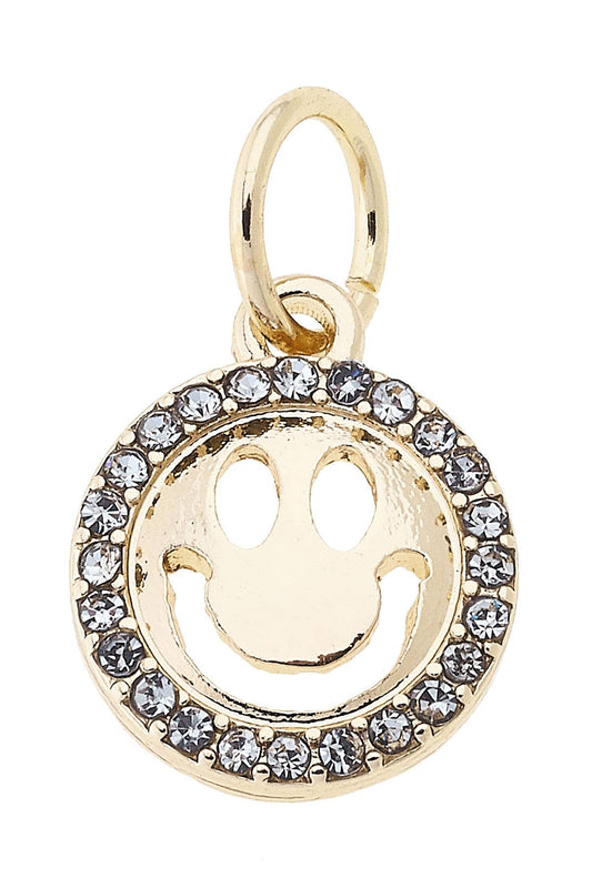 Gold pavé smiley face charm with clear stones for custom charm bracelets and necklaces