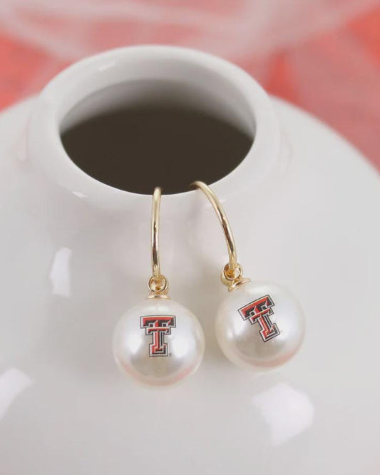 Texas Tech Pearl Hoop Earrings | Red Raiders Game Day Jewelry