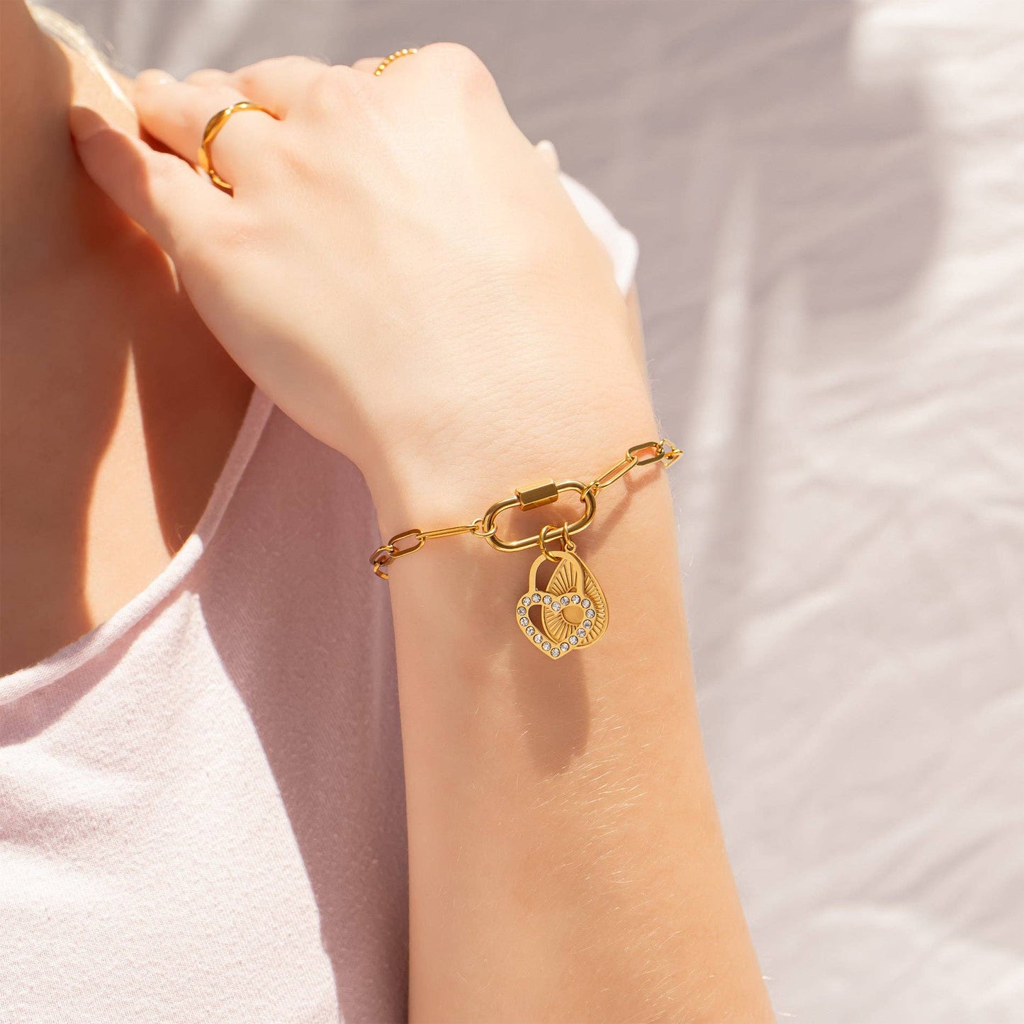 Gold Paperclip Charm Holder Bracelet