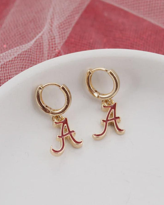 Alabama Script A Huggie Hoop Earrings – Officially Licensed Crimson & Gold Game Day Jewelry