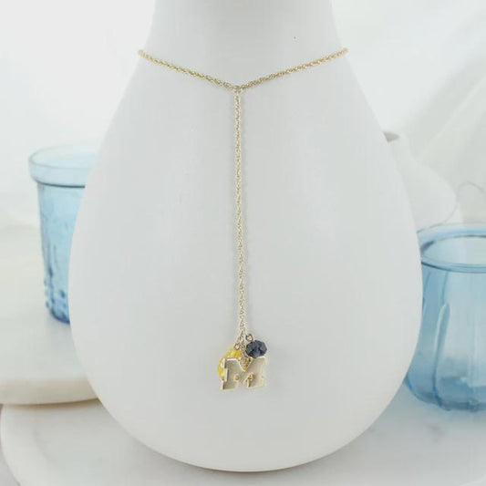 Michigan Wolverines Y-Necklace | Block M Charm, Crystal Accents