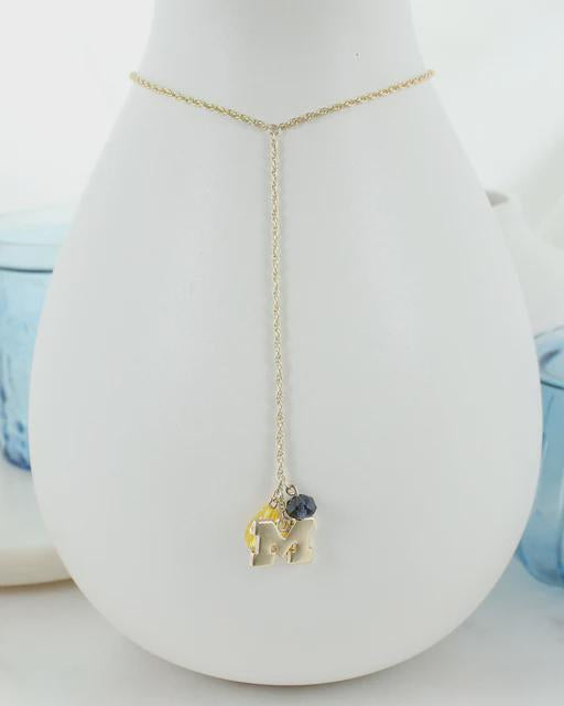 Michigan Wolverines Y-Necklace | Block M Charm, Crystal Accents