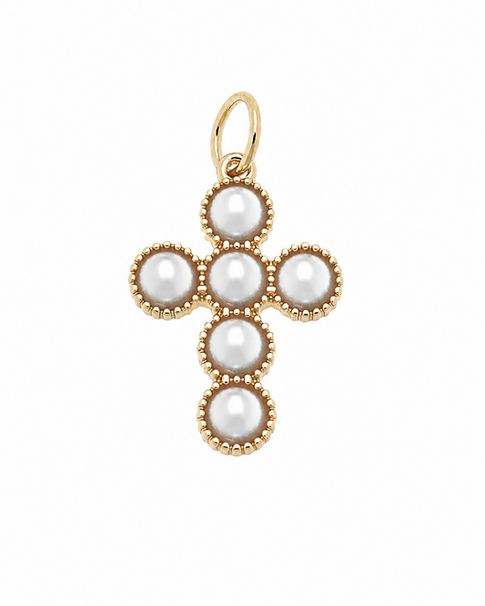 Pearl Cross Charm Gold