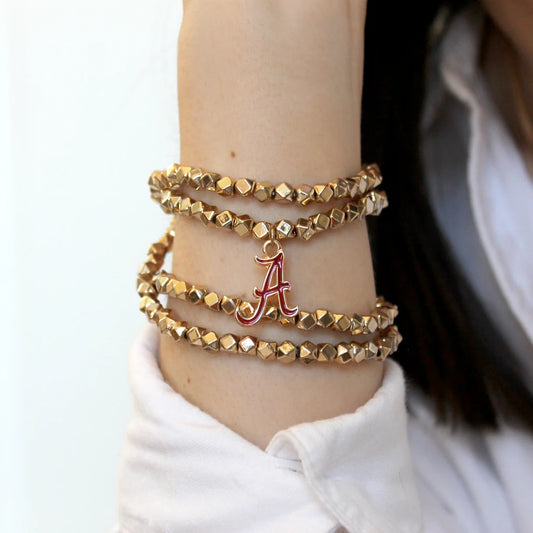 Alabama Gold Stretch Bracelet with Enamel Logo