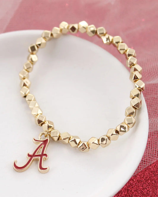 Alabama Gold Stretch Bracelet with Enamel Logo
