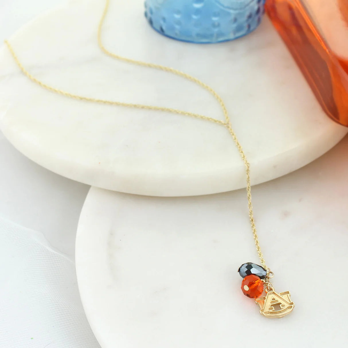 Auburn Gold Charm Necklace | Orange & Navy Game Day Jewelry