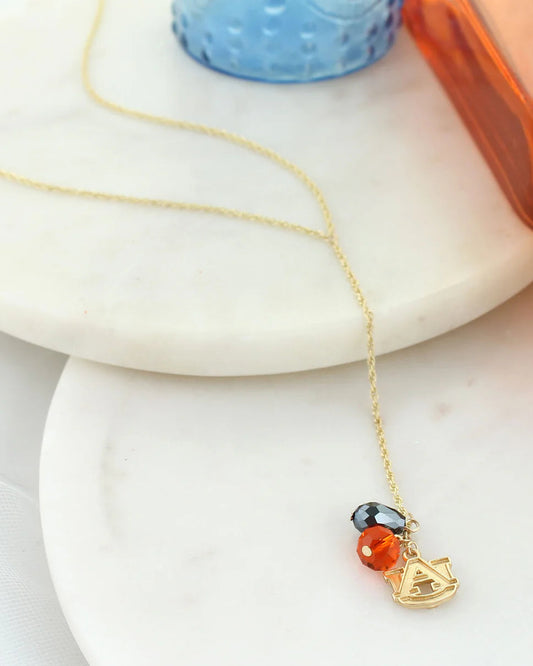 Auburn Gold Charm Necklace | Orange & Navy Game Day Jewelry