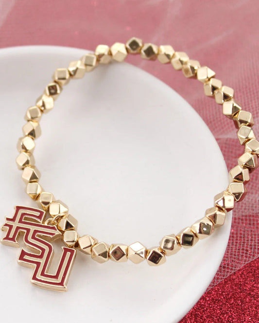 Florida State Gold Stretch Bracelet with Enamel Logo